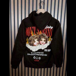 CVLA Hoodie Small Womens Brown Fleece Pullover 'Dont Stress Baby' Angel Graphic